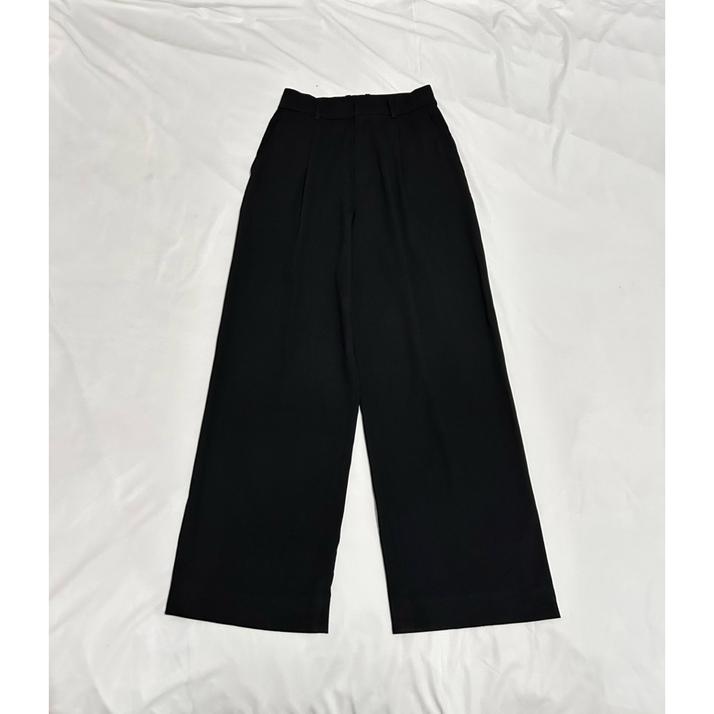 Uniqlo Wide Leg Pants Trousers High Waist Hitam Preloved