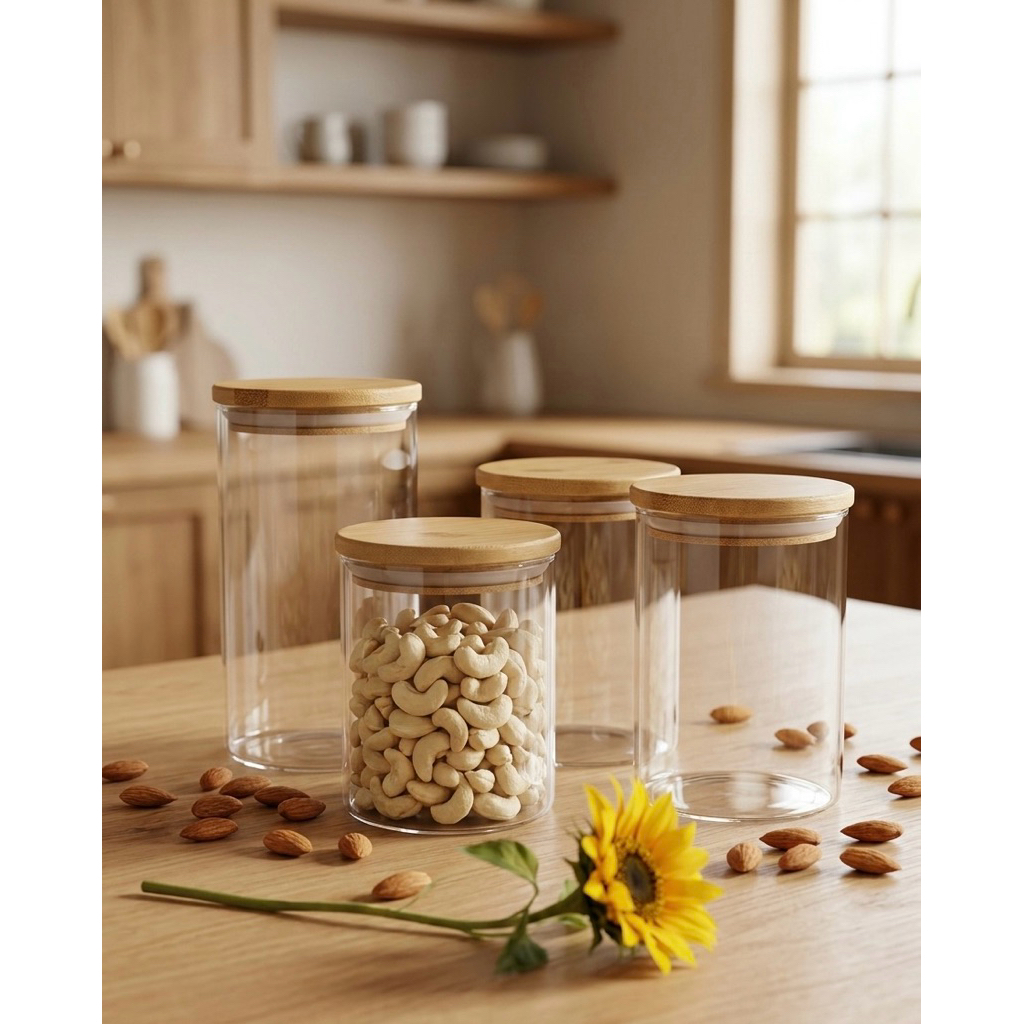 AZware Toples Kaca Aesthetic Transparan Bening Kedap Udara 1 set 4pcs/Tempat bumbu/Tempat kue