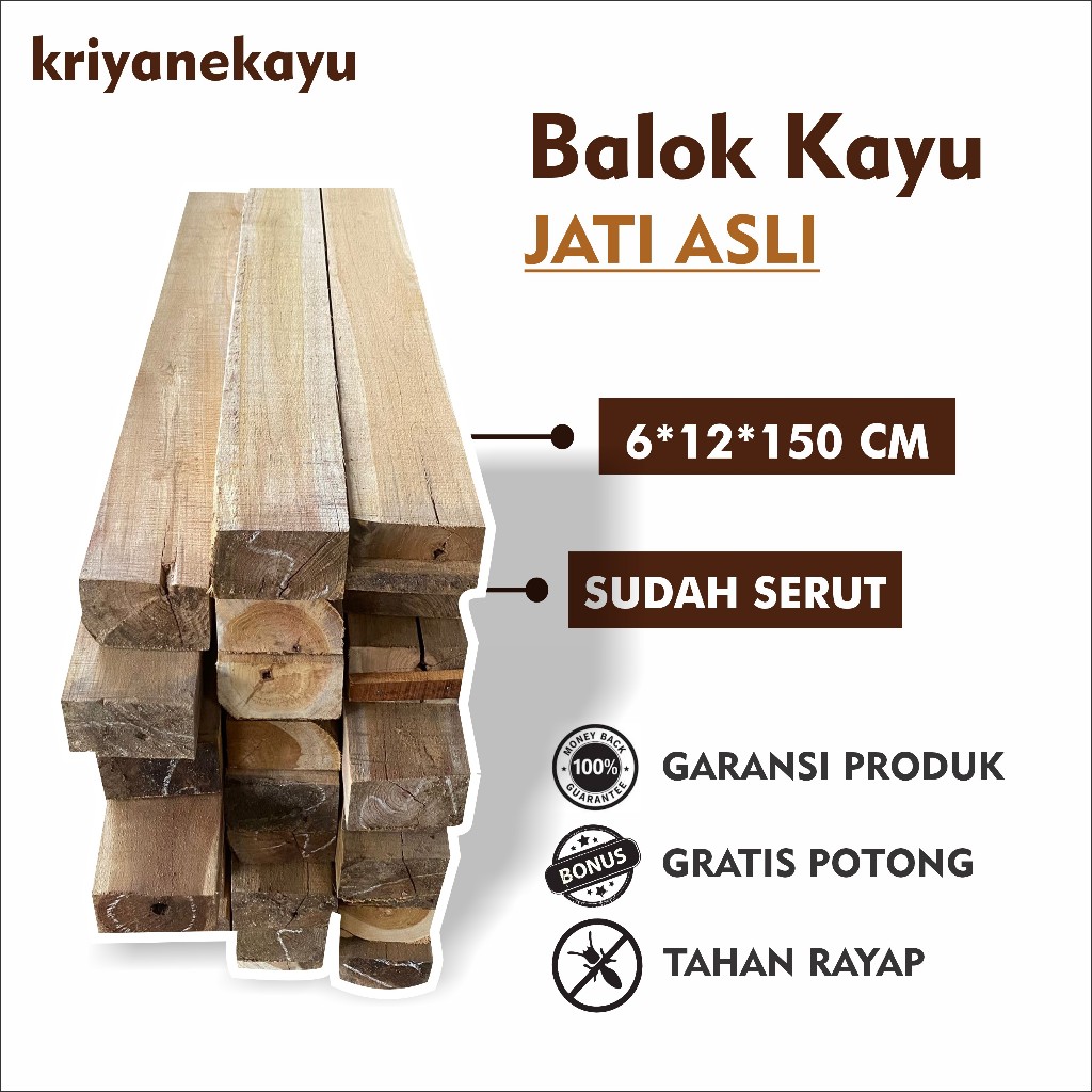 Balok Jati Asli Ukuran 6x12x150 cm Sudah Serut - kriyanekayu -
