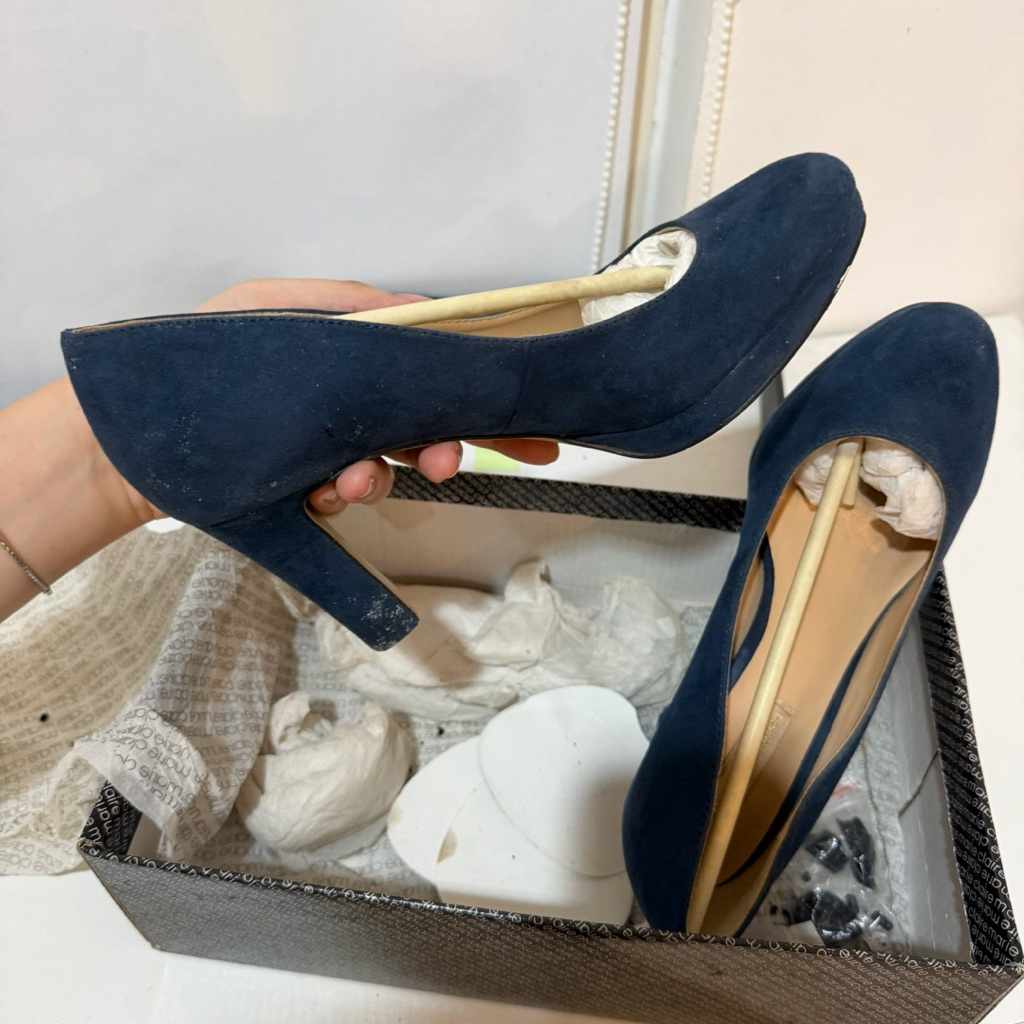 SEPATU HEELS MARIE CLAIRE SECOND SIZE 38 INSOL 23cm HEELS BIRU NAVY MEWAH BELUDRU SUEDE HEELS 7cm 8c
