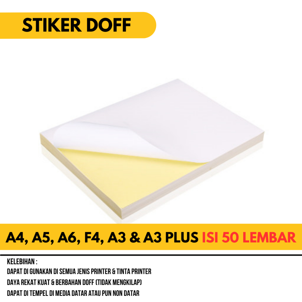 [50 LBR] Kertas Stiker Doff A4, F4, A5, A6, A3 & A3PLUS Kertas Stiker HVS