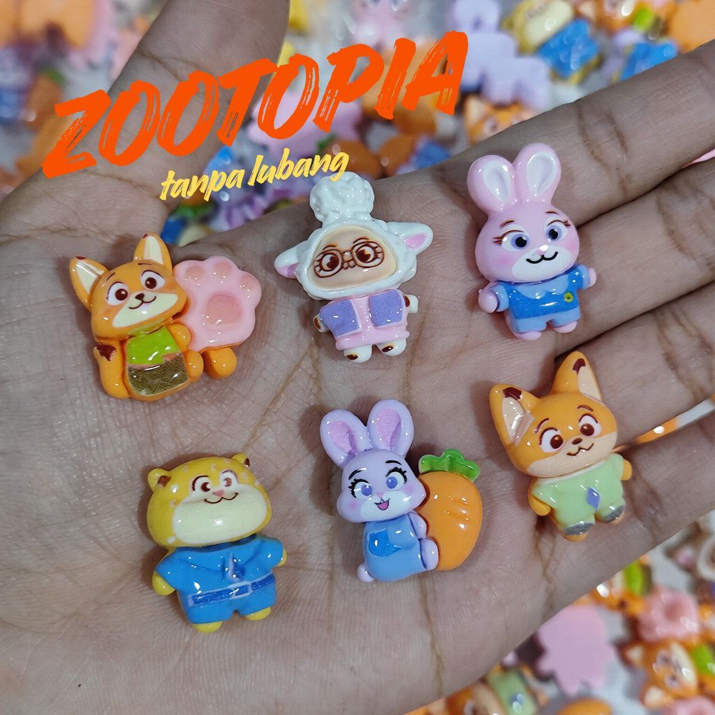 [50 pcs] Clay ZOOTOPIA TANPA LUBANG resin karakter hewan / animal lucu bahan DIY tempelan jepitan / 