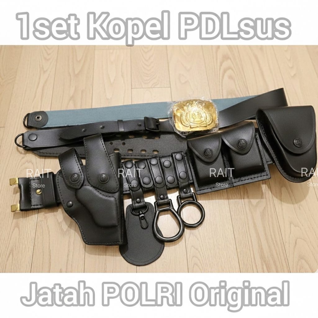1 set KOPEL KULIT JATAH POLRI PDLSUS POLISI SATPAM SECURITY, ASLI KULIT