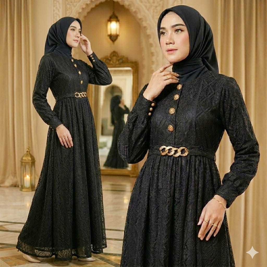 Qaira Fashion : Gamis brokat malika Janeta XL( Real Pic)/ Gamis pesta muslim wanita Elegan LD 112cm/