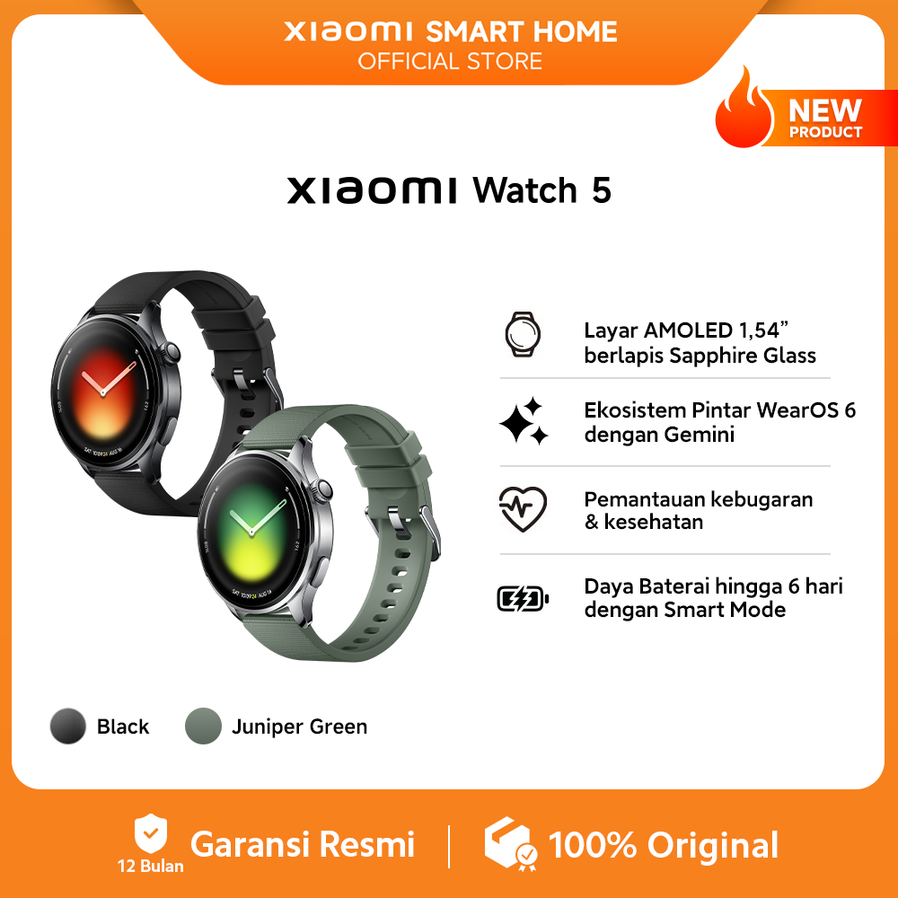 Xiaomi Watch 5 | AMOLED 1,54” Sapphire Glass | Ekosistem Pintar WearOS 6 dengan Gemini | Pemantauan 