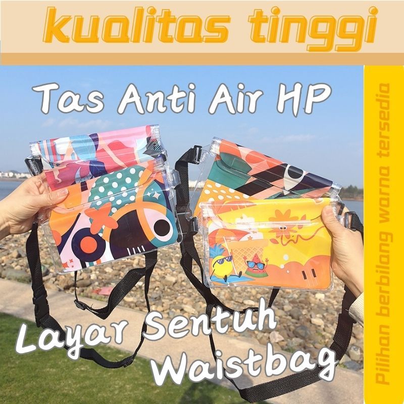 Tas Anti Air Waistbag HP Besar Waterproof Bag Layar Sentuh Pouch HP dan Uang