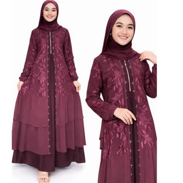 GAMIS ABAYA TURKEY ADIBA BORDIR  DAN PAYET MEWAH FULL HITAM