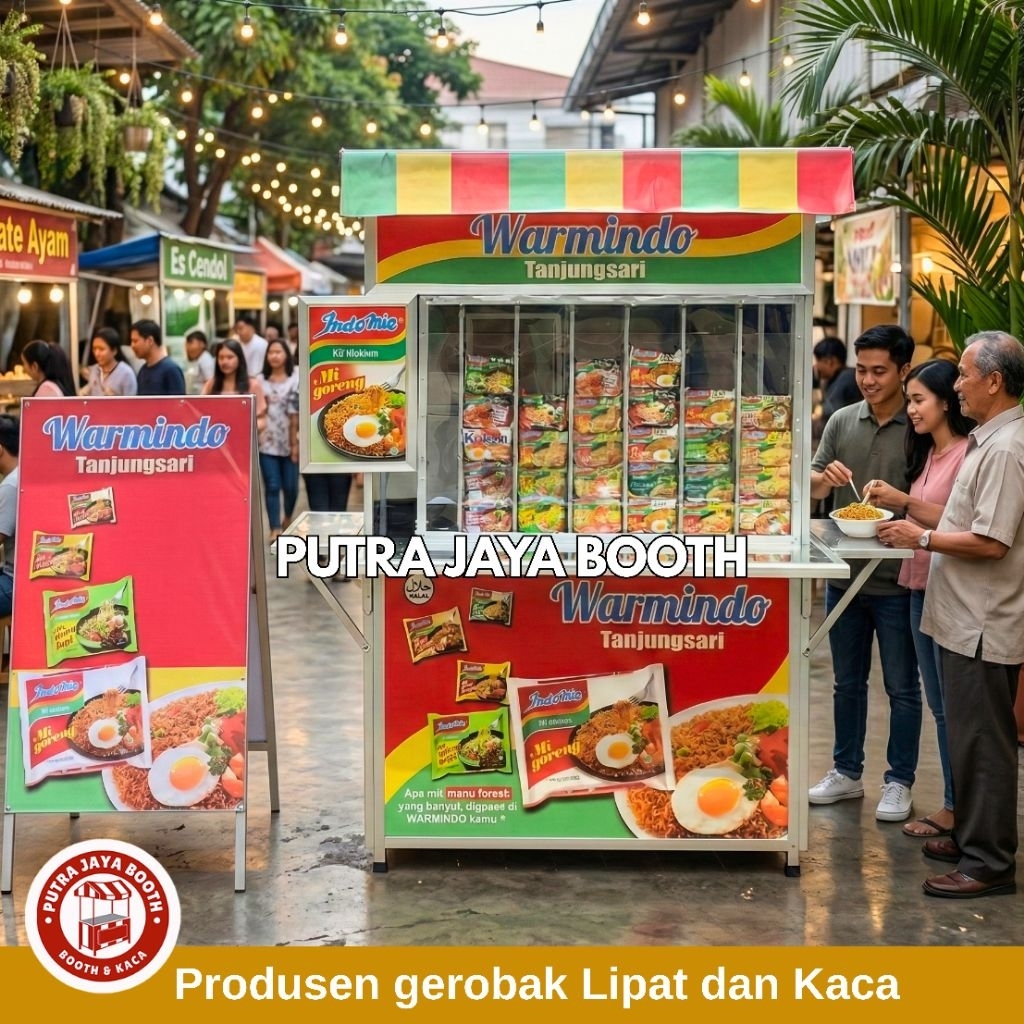 Booth Portable + Meja LIpat + Gerobak Lipat WARMINDO Viral
