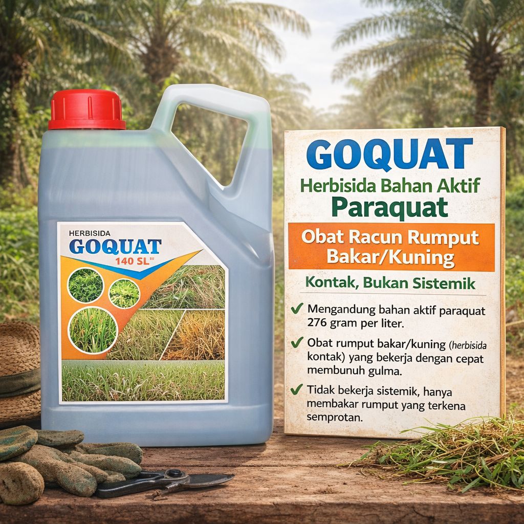 Herbisida Goquat Obat Rumput Racun Rumput Kontak Cepat Kering 140 SL 5L – Pembasmi Gulma Daun Lebar 