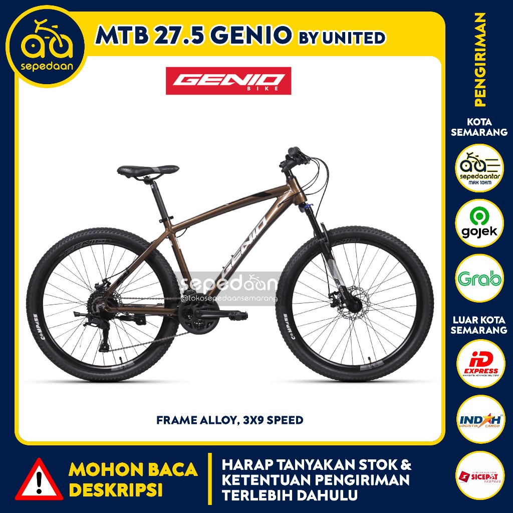 Sepeda Gunung Anak Dewasa MTB 27.5 GENIO by United - Alloy Rem Cakram Cowok Cewek