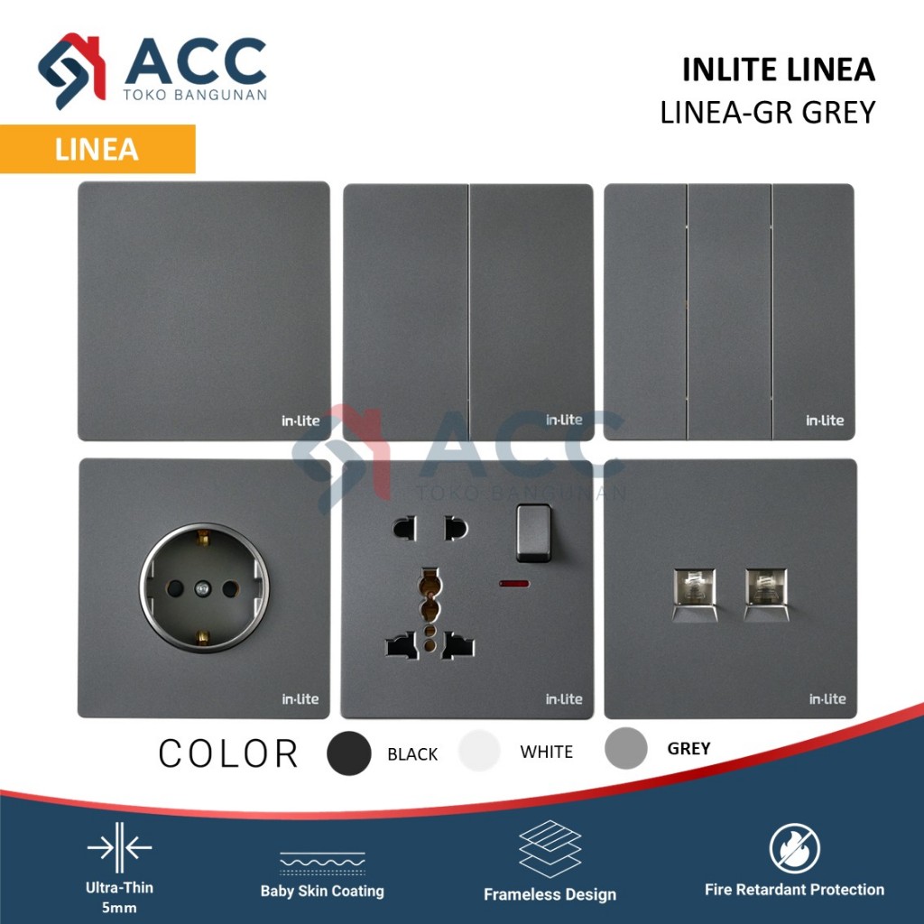 INLITE LINEA GREY SAKLAR STOP KONTAK LISTRIK WARNA ABU ABU