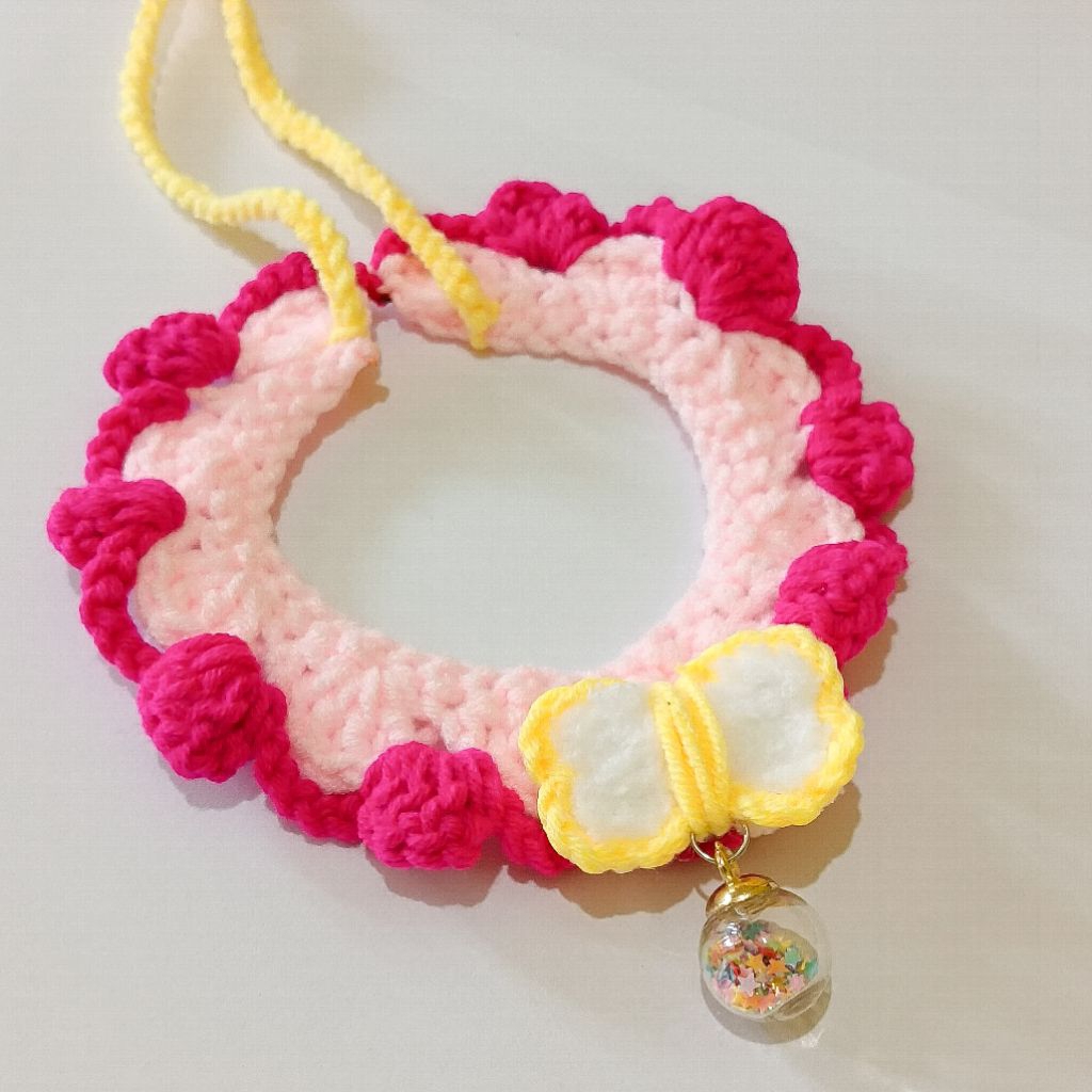READY PET COLLAR RAJUT KUCING PINKY/KALUNG KUCING RAJUT HANDMADE