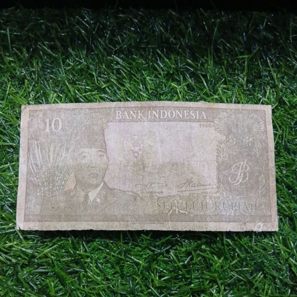 uang kuno indonesia 10 rupiah soekarno asli bekas edar APA ADANYA.