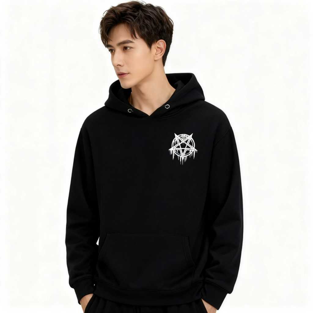 JAKET HOODIE JUMPER HITAM LOGO STAR SIMPLE PREMIUM DISTRO UNISEX