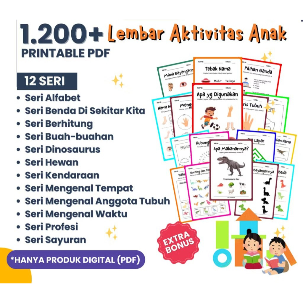 1200 Ebook Lembar Aktivitas Anak 12 Seri Edukatif Anak PAUD TK SD Printables