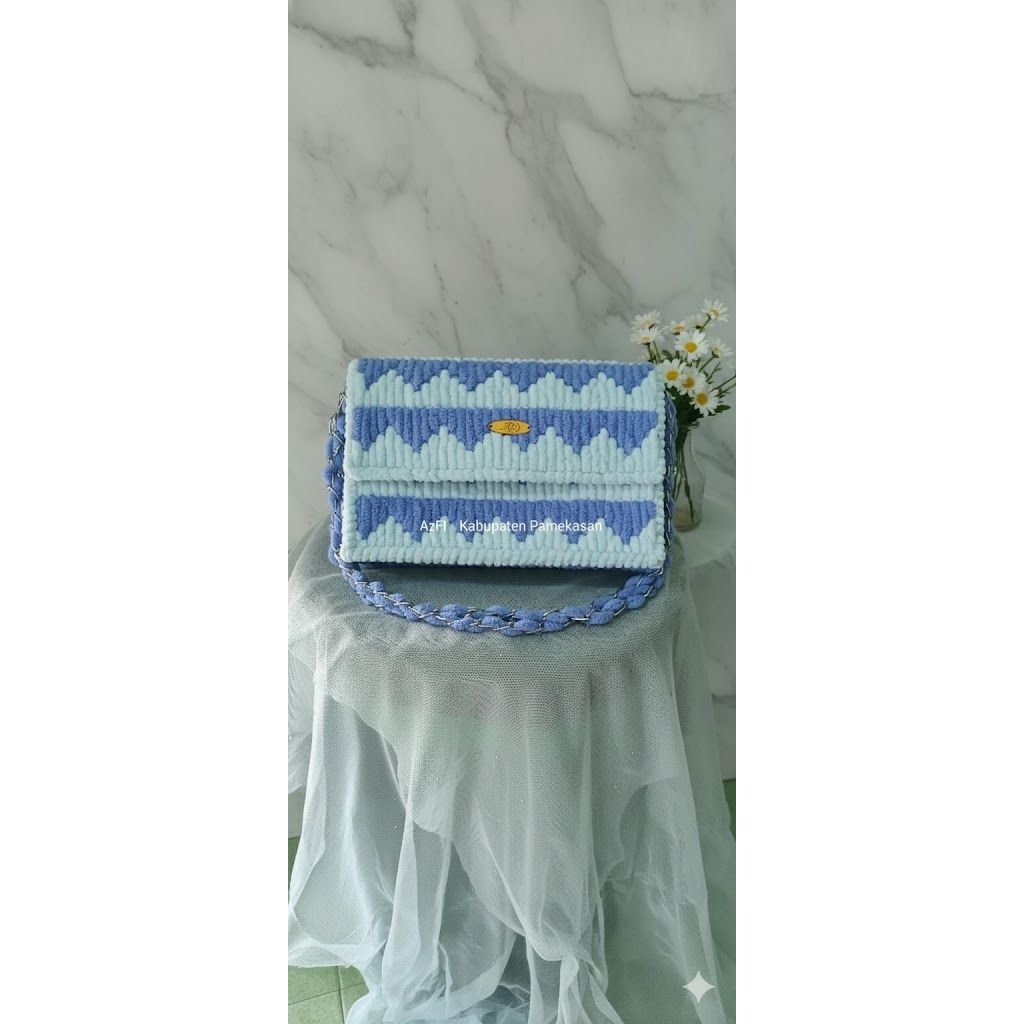 Tas selempang wanita/tas rajut canvas plastik