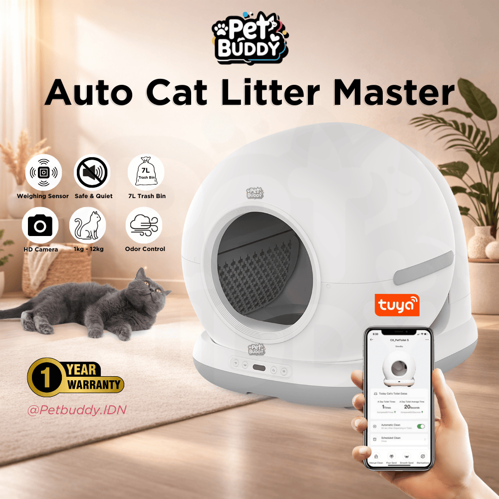 PET BUDDY Smart Automatic Cat Litter Box - Self Cleaning Litter Box dengan App Control & Sensor / Li
