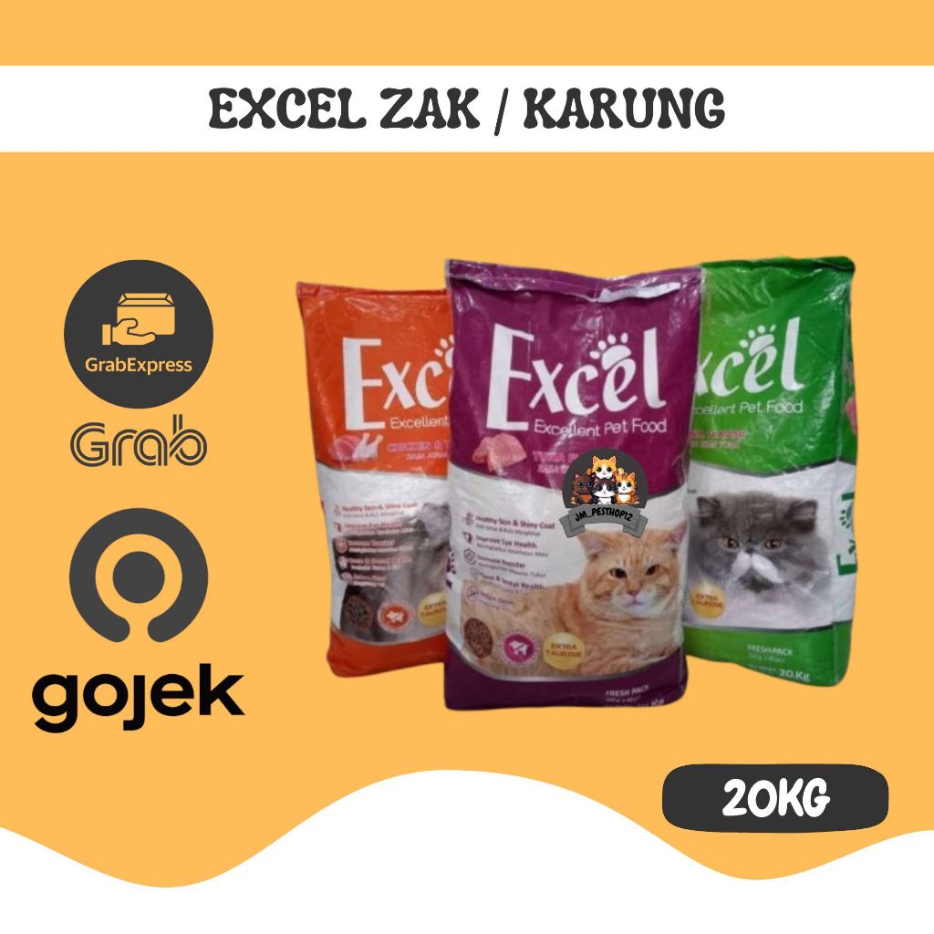 GOJEK GRAB excel 1 zak 20kg dry cat food premium makanan kering untuk kucing dry cat food karung