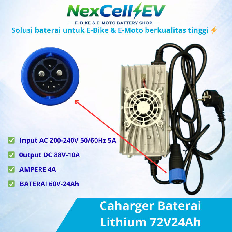 Charger Baterai Lithium 72V Type M23 For Baterai Phylion 72V-24Ah