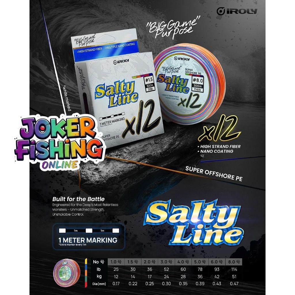 SENAR PE IROLY SALTY LINE X12 (PE 1.0-8.0) - 300M MULTI COLOR