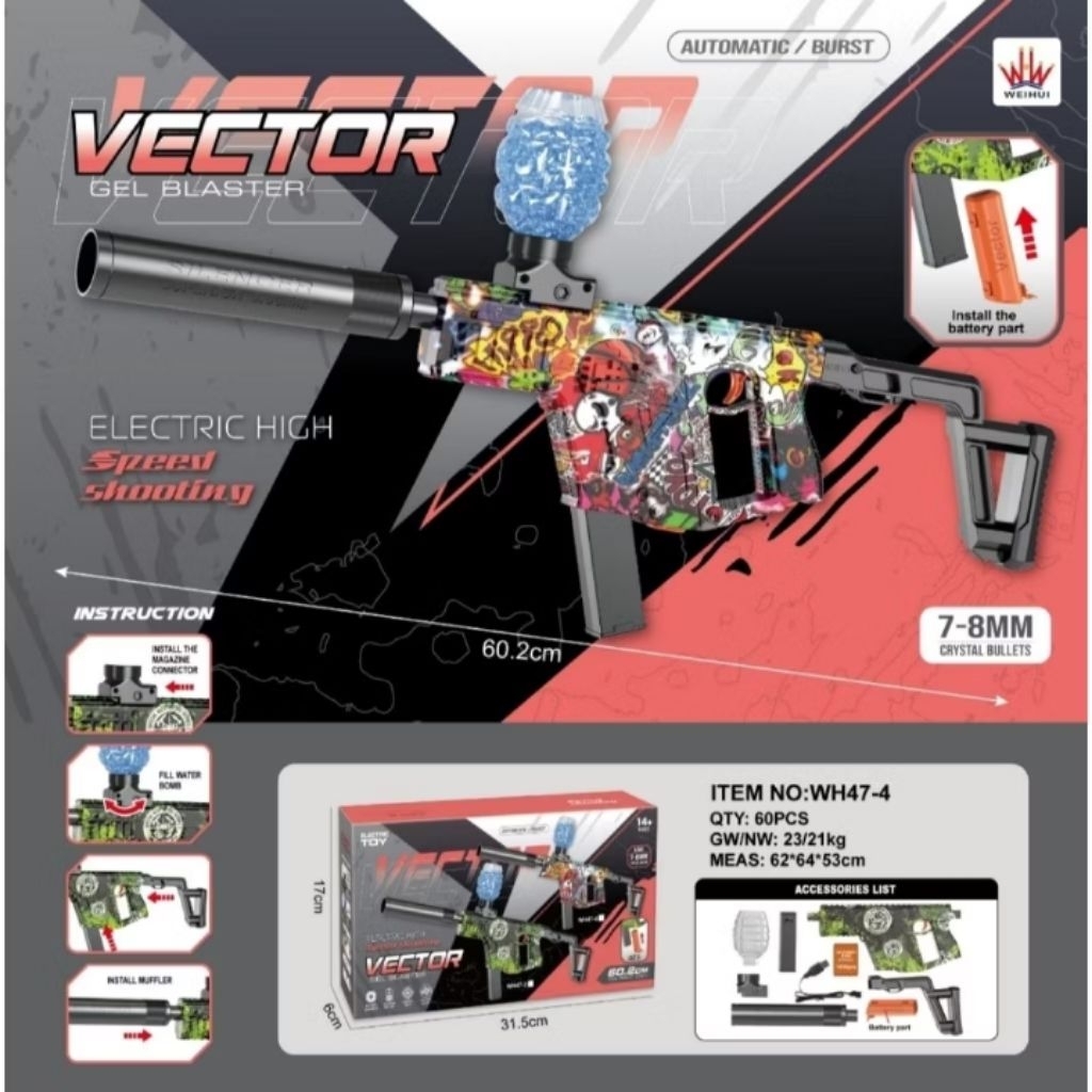 Mainan Anak Tembakan Vector Gel Blaster Automatic Electric