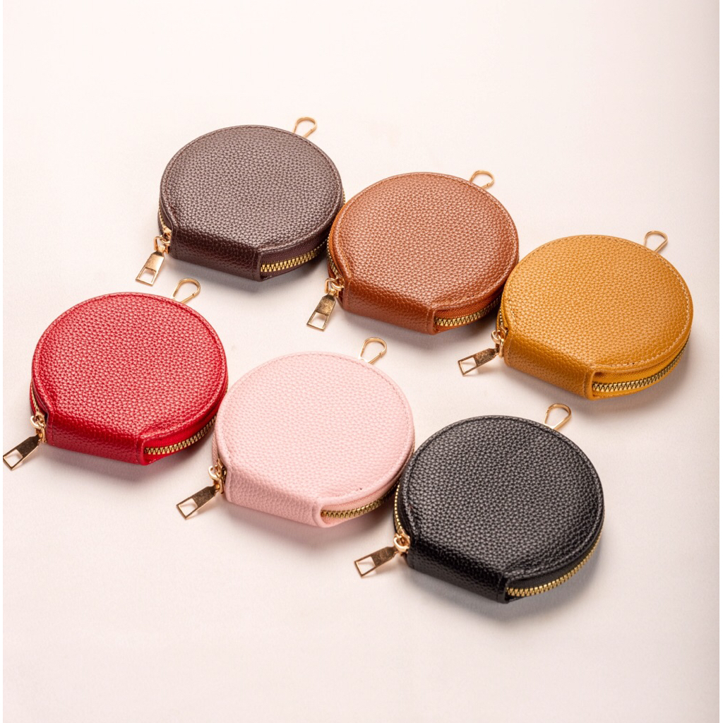 OPPA Shop Gantungan Tas Bulat Dompet Kulit Mini Multifungsi Bag Charm Wallet Warna Elegan Bahan Mewa