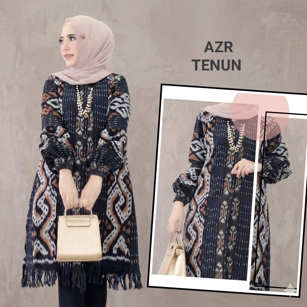 Baju Tunik Tenun Ikat Jepara Asli / Atasan Etnik Wanita AZR Tenun / Blouse Tenun Motif Tradisional /