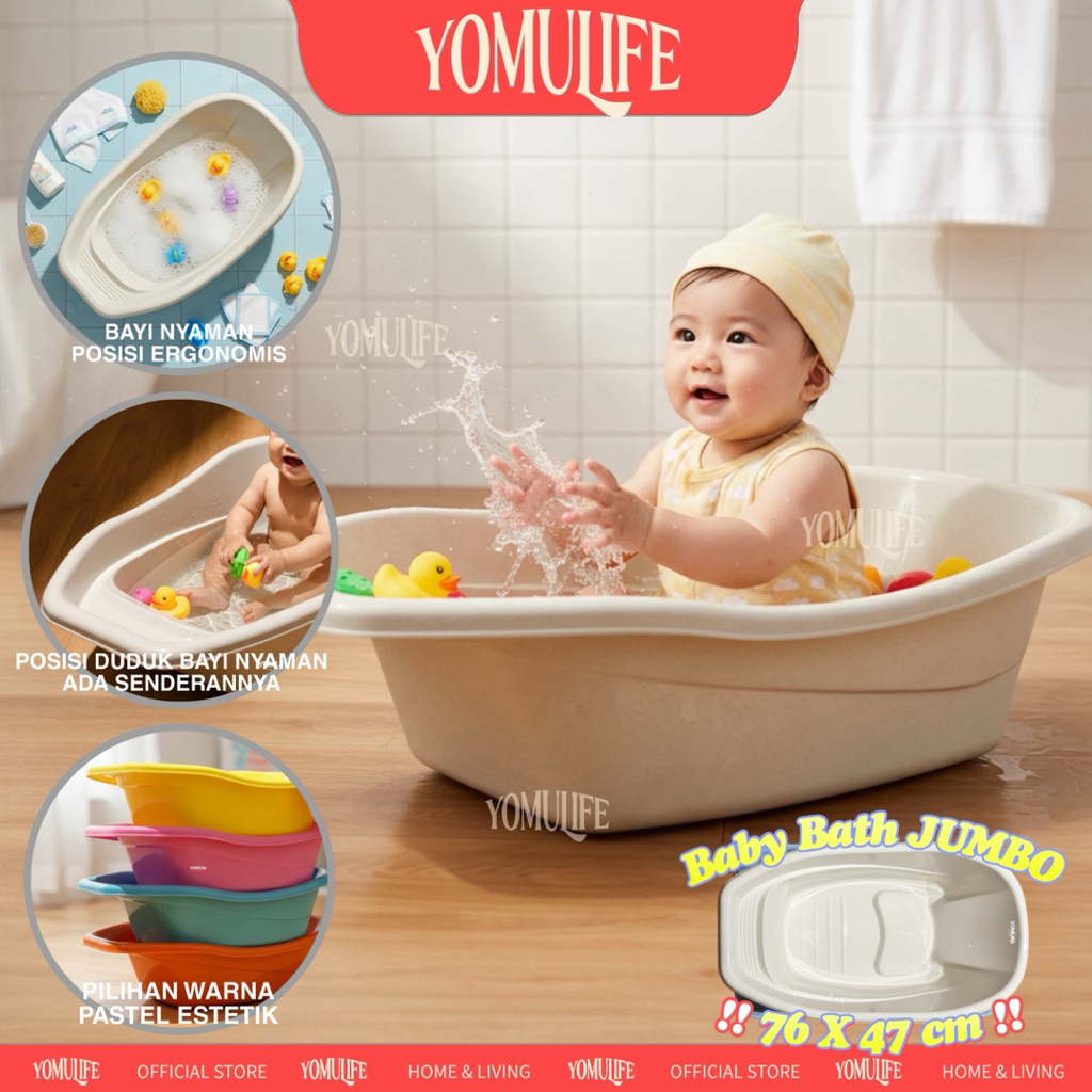 YOMULIFE Baby Bath Bak Mandi Bayi JUMBO+Senderan BPA Free/ Baby Bathup Besar/ Tempat Mandi Bayi Anak