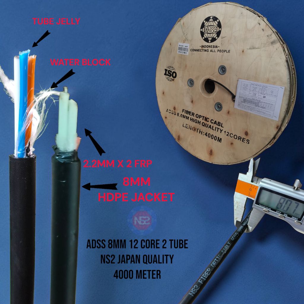 kabel fo adss 12 core 4 km tube jelly NS2 high quality fiber optic / 12 core mini adss