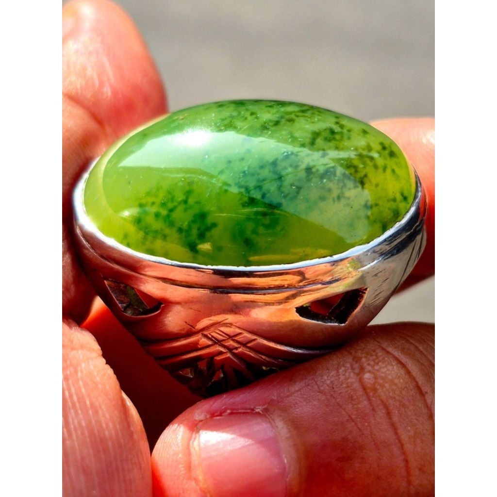 Natural batu lumut sungai dareh totol jumbo ring ring perak