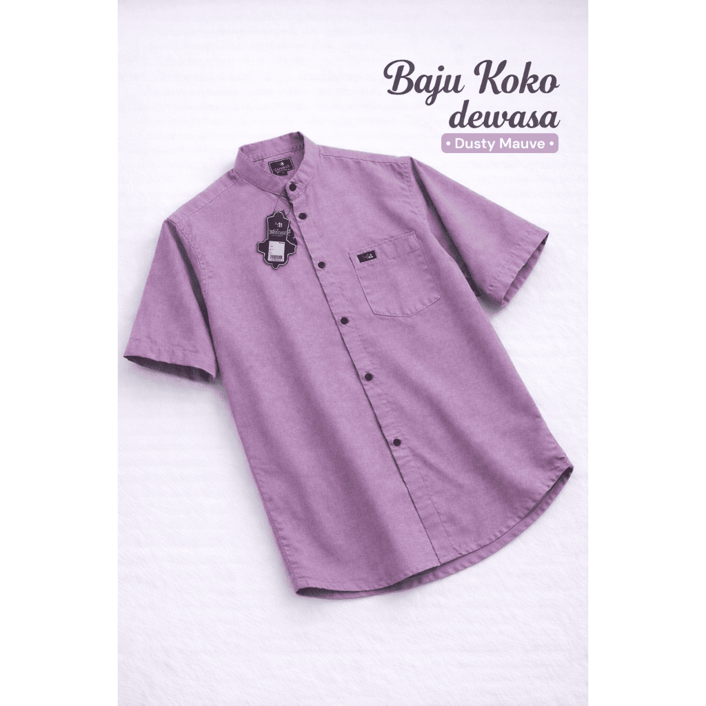 TERBARU KEMEJA KOKO KURTA PRIA DEWASA POLOS LENGAN PENDEK MODEL FULL KANCING WARNA DUSTY MAUVE
