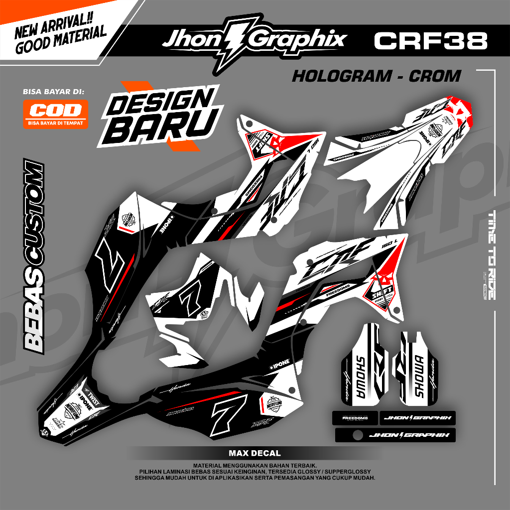 DECAL HONDA CRF 150L HITAM PUTIH SUPERGLOSSY HOLOGRAM / STIKER CRF 150 450 KLX GORDONS WR155 CUSTOM 