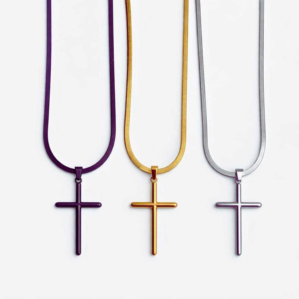 Kalung Titanium Belut Pipih Liontin Salib Tabung Pria Wanita Silver Hitam Gold