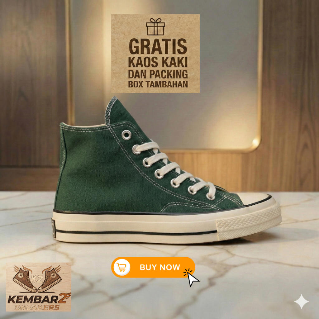 Sepatu Converse Chuck Taylor 70s Herbal Green Army Hi Premium Original 100%
