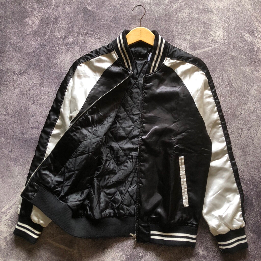 Sukajan Jacket Roshell Scnnd Size M,Varsity Bomber Sukajan Jacket polos Windbreaker Colour Block Hit