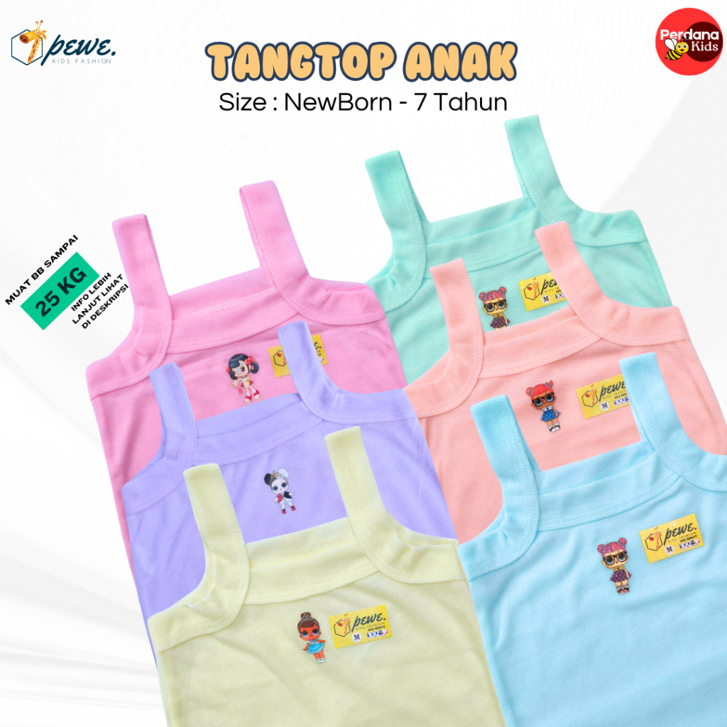 6 & 12 Pcs Tank Top Anak Perempuan Katun Tebal Usia 3–8 Tahun Warna Warni Kaos Dalam Singlet Anak Ta