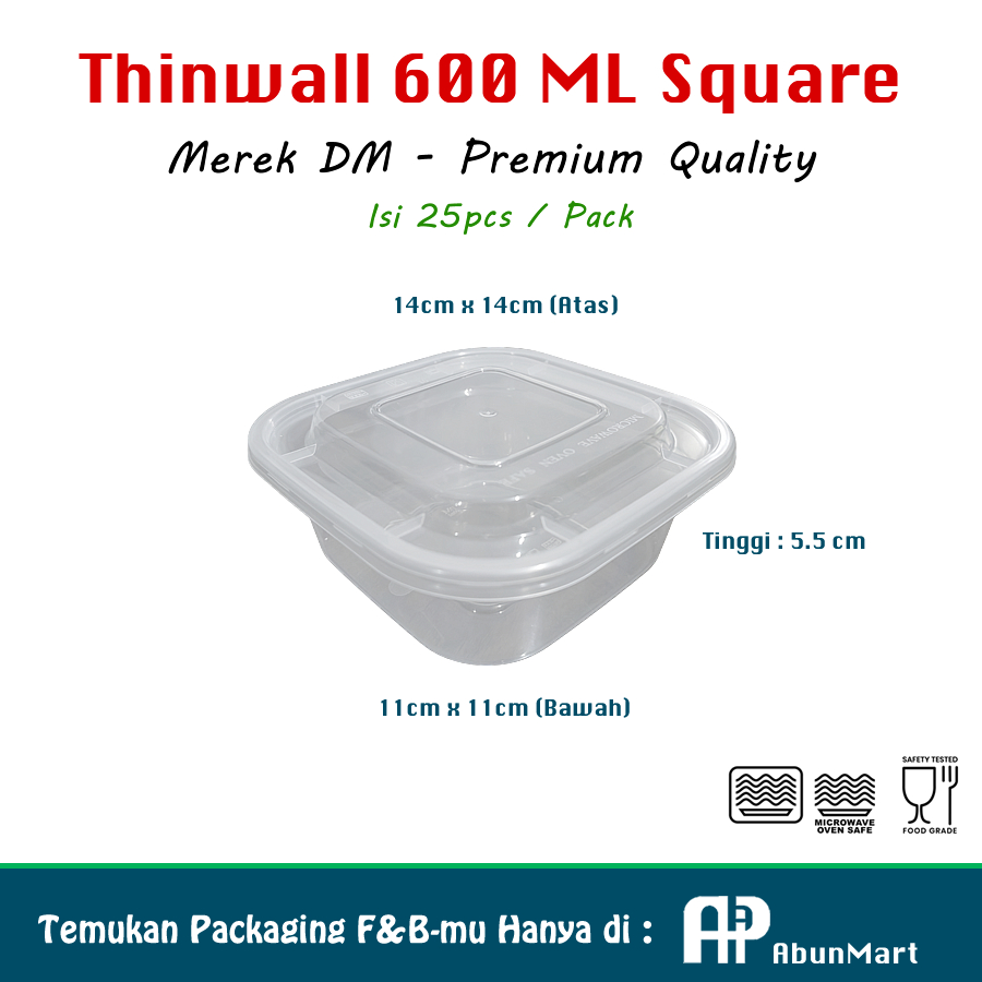 Thinwall 600 ML Square (DM) @25pcs