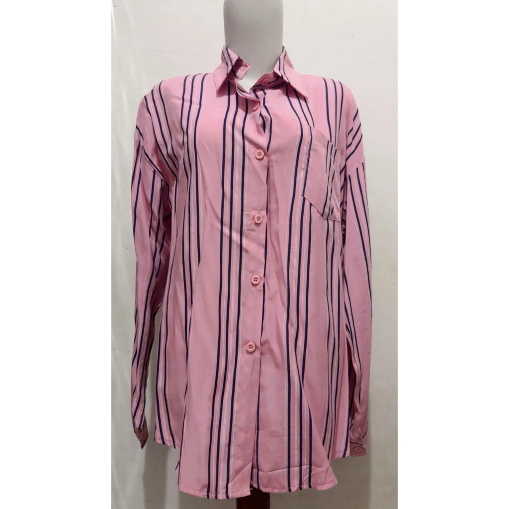 Kemeja salur pink