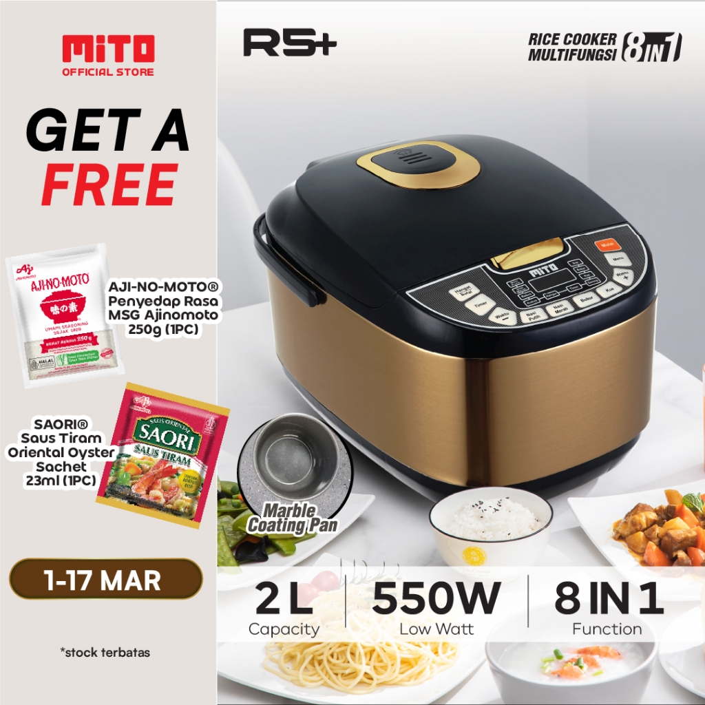 Mito R5+ Penanak Nasi Digital 2L Silver Black