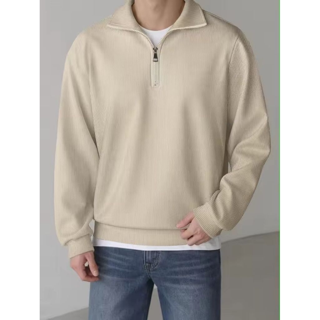 Premium Ribbed Half-Zip Sweater - Elegan & Minimalis