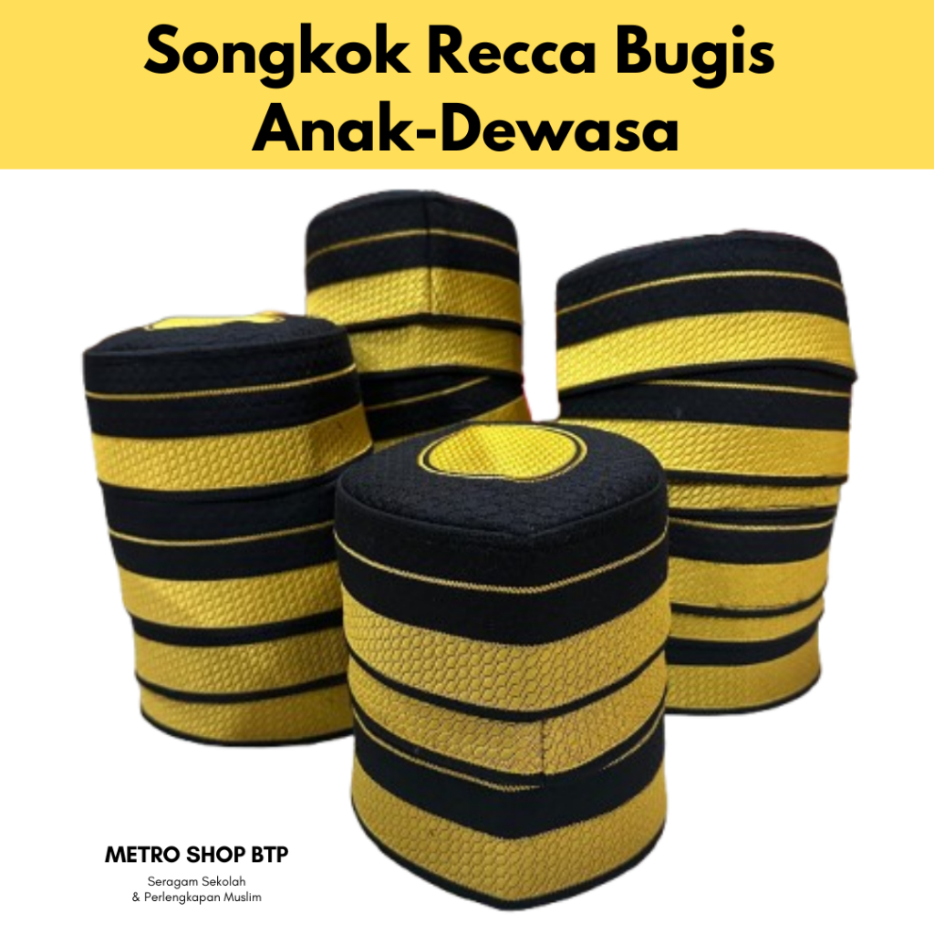 Songkok Peci Recca Gold Emas Bone Khas Bugis Makassar Anak-Dewasa