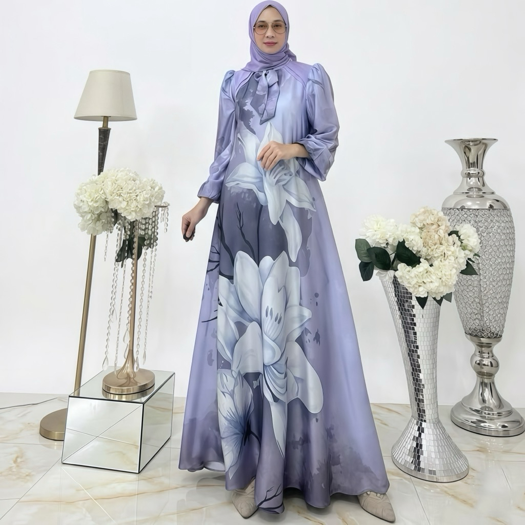 [JEMIA] Laluna Dress Silk Print | Gamis Pesta Kondangan Wanita Elegan Mewah Premium Kekinian Lebaran