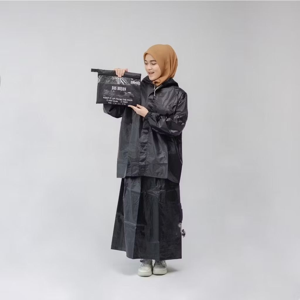 Mantel Jas Hujan Model Rok Bahan Parasut Tebal Jas Hujan Wanita Premium