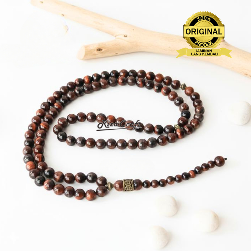 Tasbih 99 Butir Estetik Batu Alam Akik Red Tiger Eye Merah ASLI 100% Original Mewah Cantik Aesthetic