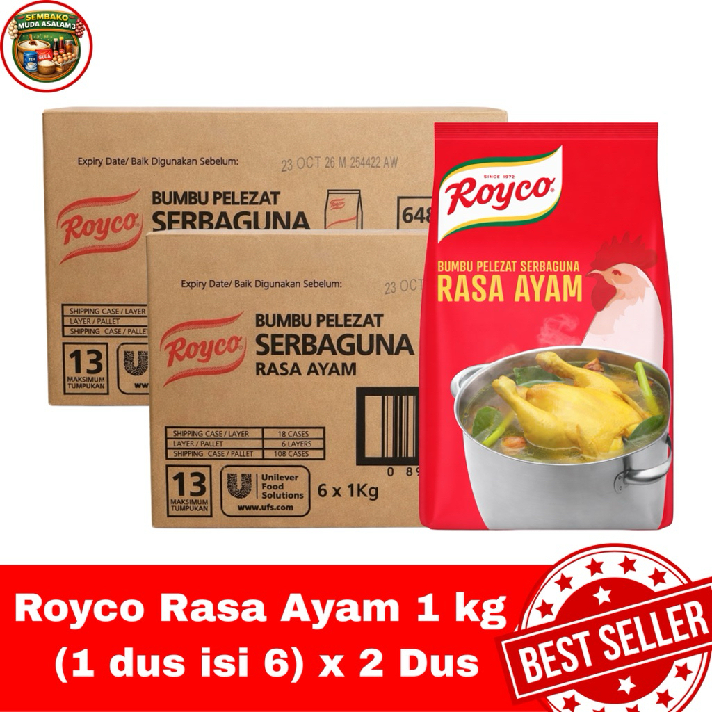 Royco Rasa Ayam 1 Kg (1 Dus Isi 6) x 2 Dus / Royco Pbumbu kaldu rasa ayam