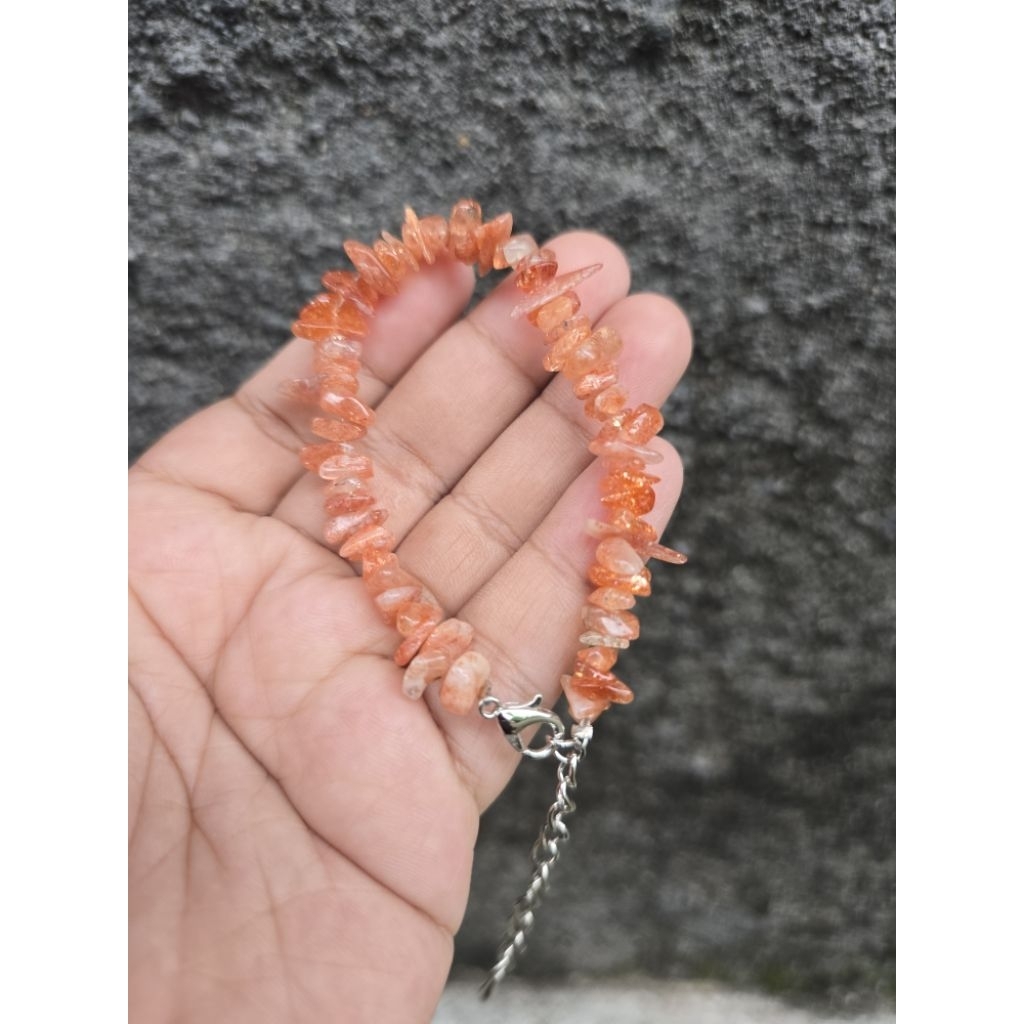 Gelang Batu Alam Natural Sunstone chips