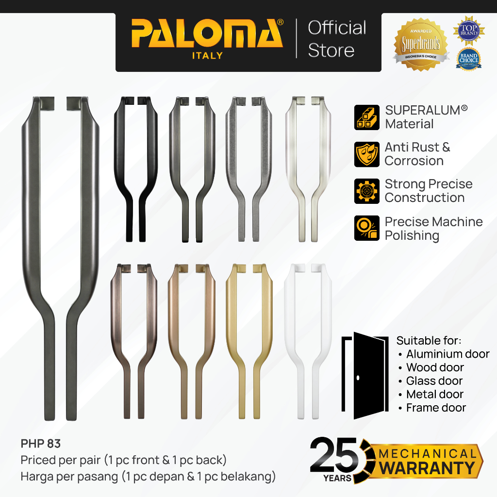 PALOMA Gagang Tarikan Pintu Door Pull Handle Superalum Gold Emas Black Hitam Gunmetal Gun Metal Whit