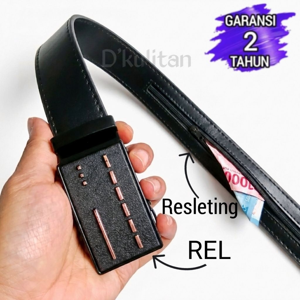 Sabuk Ikat Pinggang Pria Original Kulit Asli Ada Resleting Model Rel