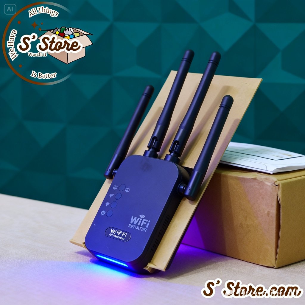 Mongdio White Repeater WiFi Solusi Sinyal WiFi Lemah 1200Mbps 4 Antena Penguat Sinyal WiFi Dual Band