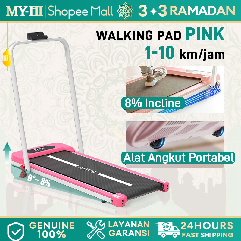 MY-HI Treadmill Listrik Pink Walking Pad Running Treadmill portable lipat incline Treadmill Termurah